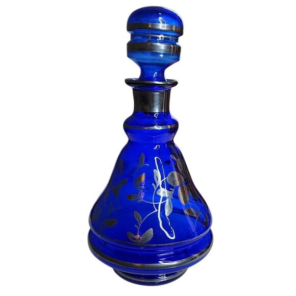 Rossini Empoli, Italy Decanter, Cobalt Blue with Silver Overlay, Vintage - Picture 3 of 8